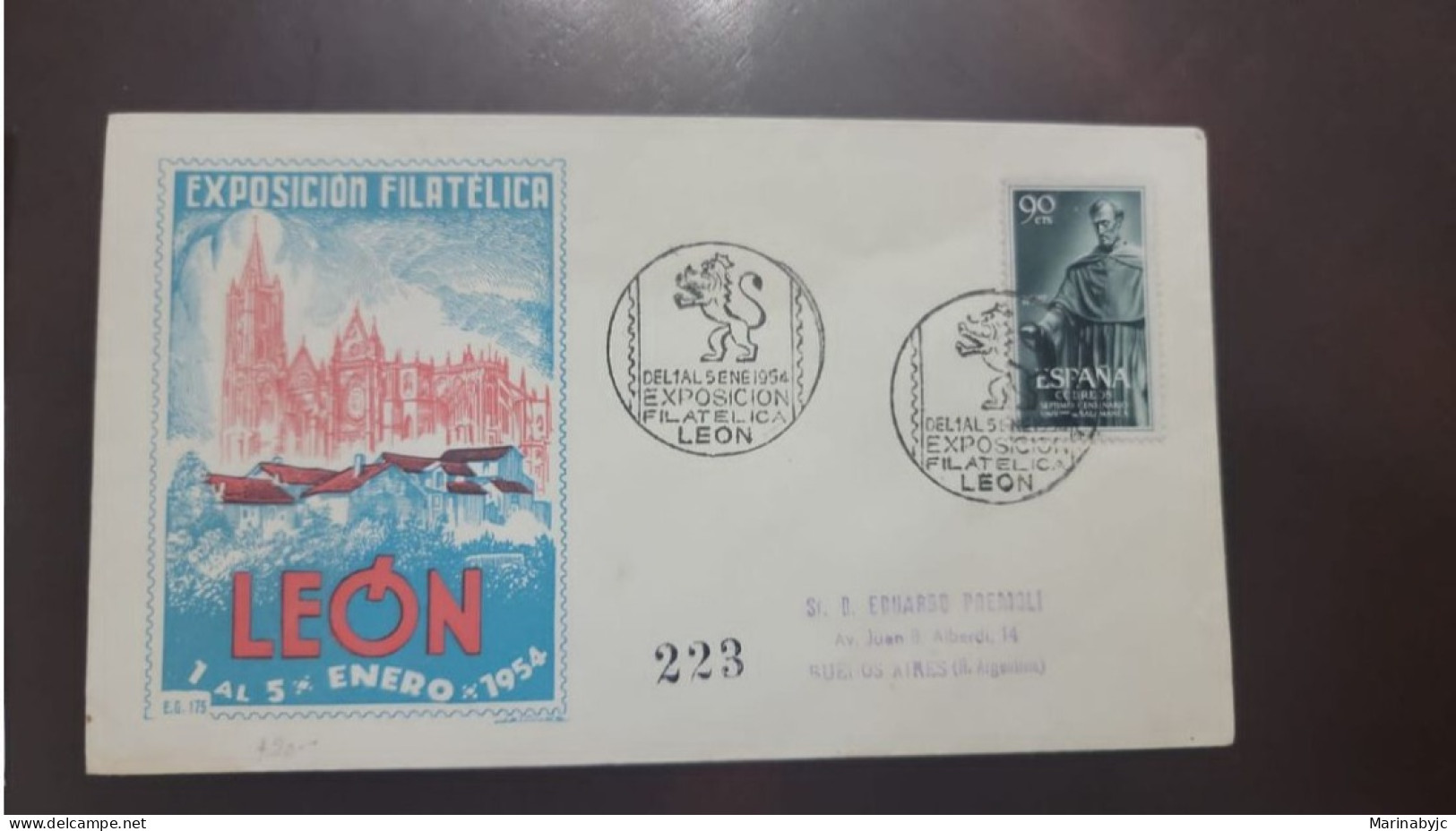 P) 1954 SPAIN, PHILATELIC EXHIBITION LION, STATUE SALAMANCA UNIVERSITY, CIRCULATED TO BUENOS AIRES ARG, FDC, XF - Altri & Non Classificati