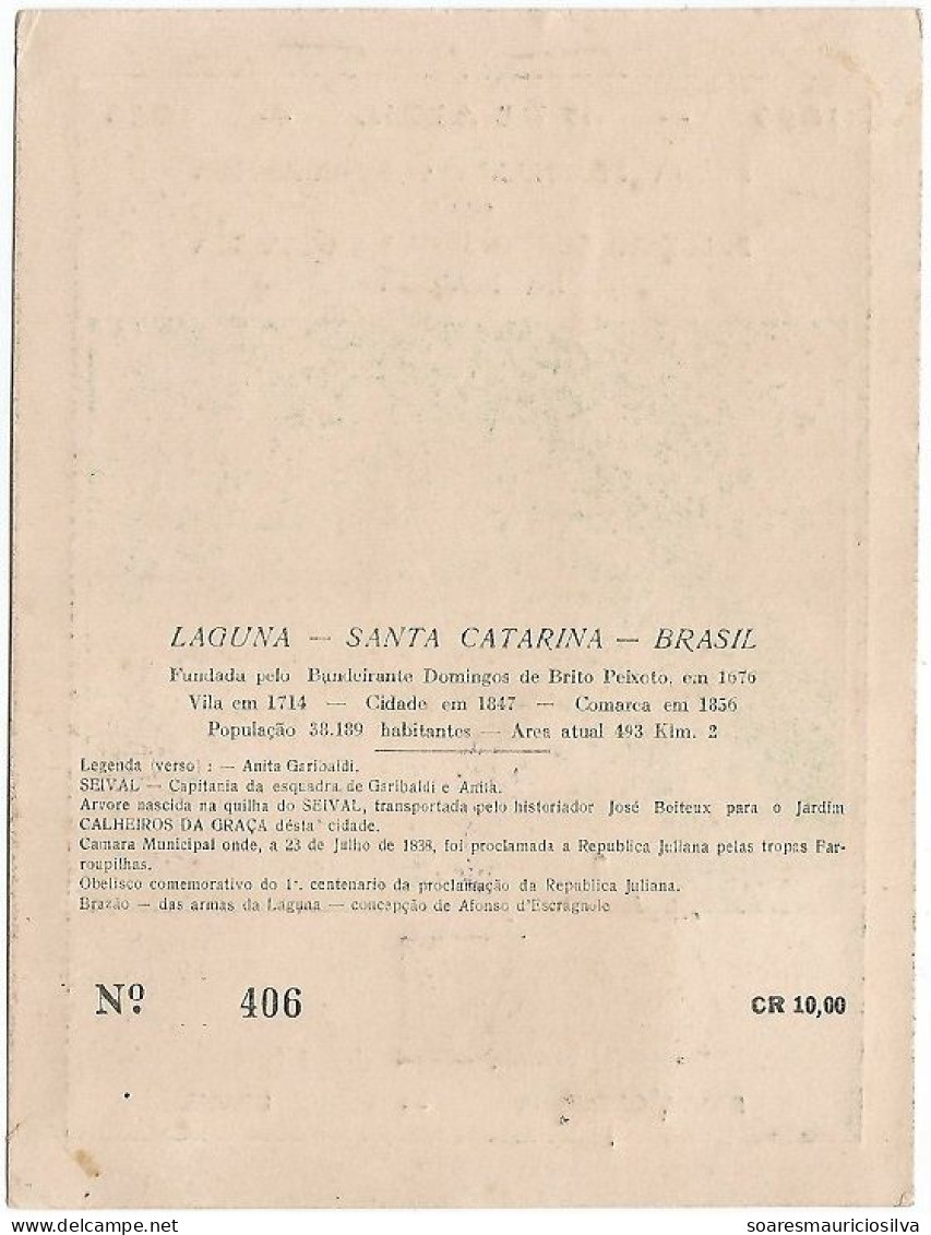 Brazil 1956 Souvenir Card + Cover Centenary Of The District Of Laguna Commemorative Cancel Sword And Scales Of Justice - Cartas & Documentos