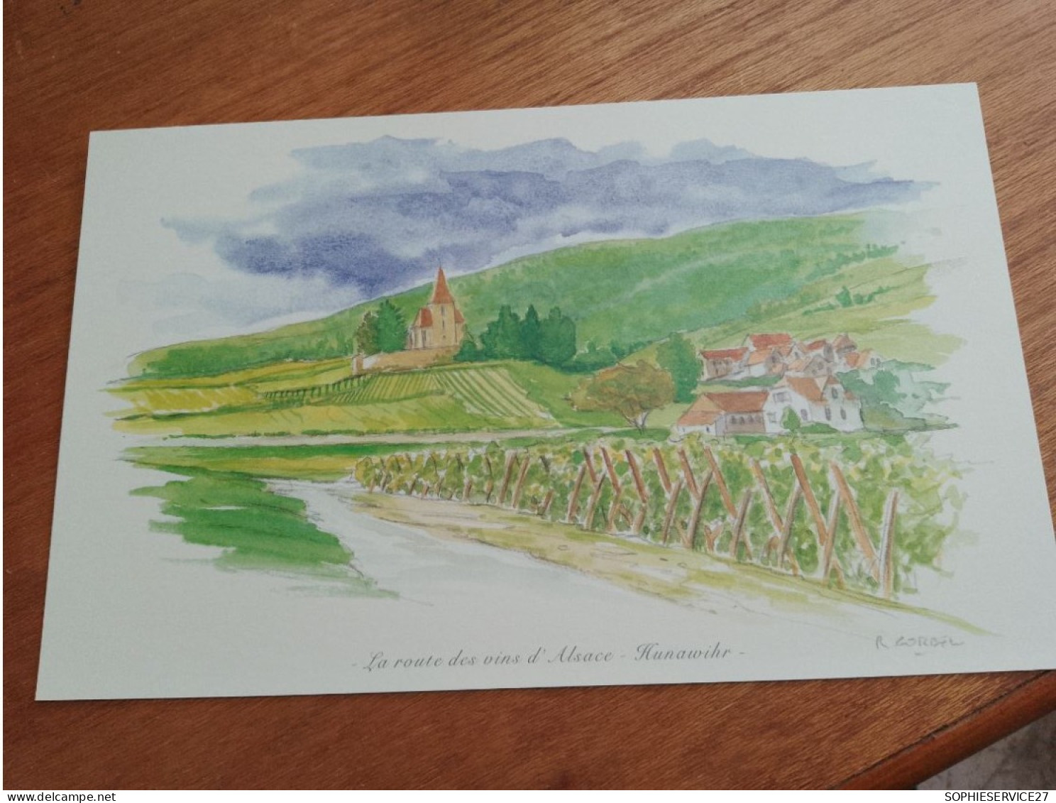 145 //  Reproduction Aquarelle 28 X 17 CMS / OFFERT PAR EDITIONS ATLAS / LA ROUTE DES VINS D'ALSACE - HUNAWIHR - Wasserfarben