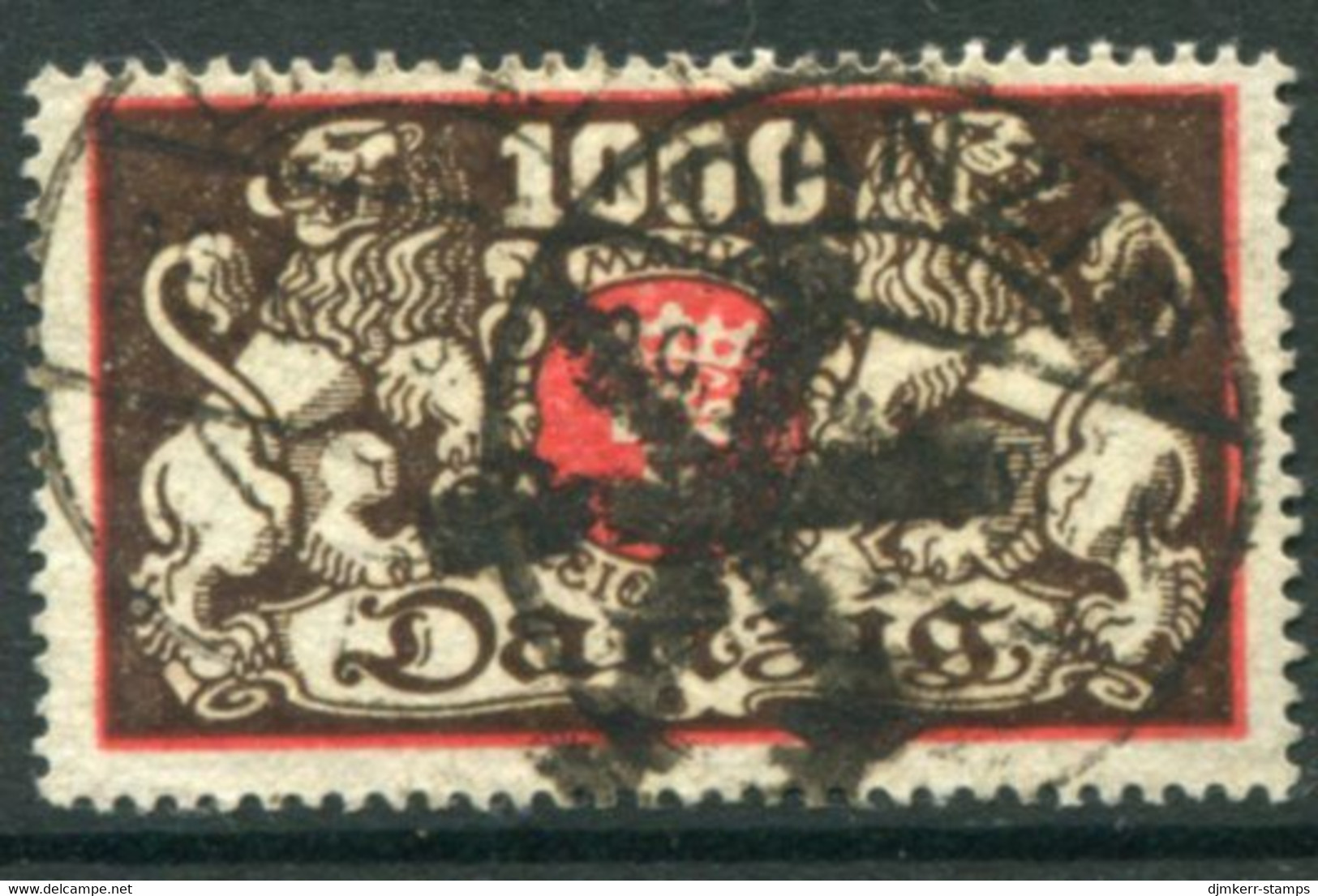 DANZIG 1923  Large Arms 1000 Mk. Postally Used With Datestamp And Parcel Cancel.  Michel 121 - Gebraucht