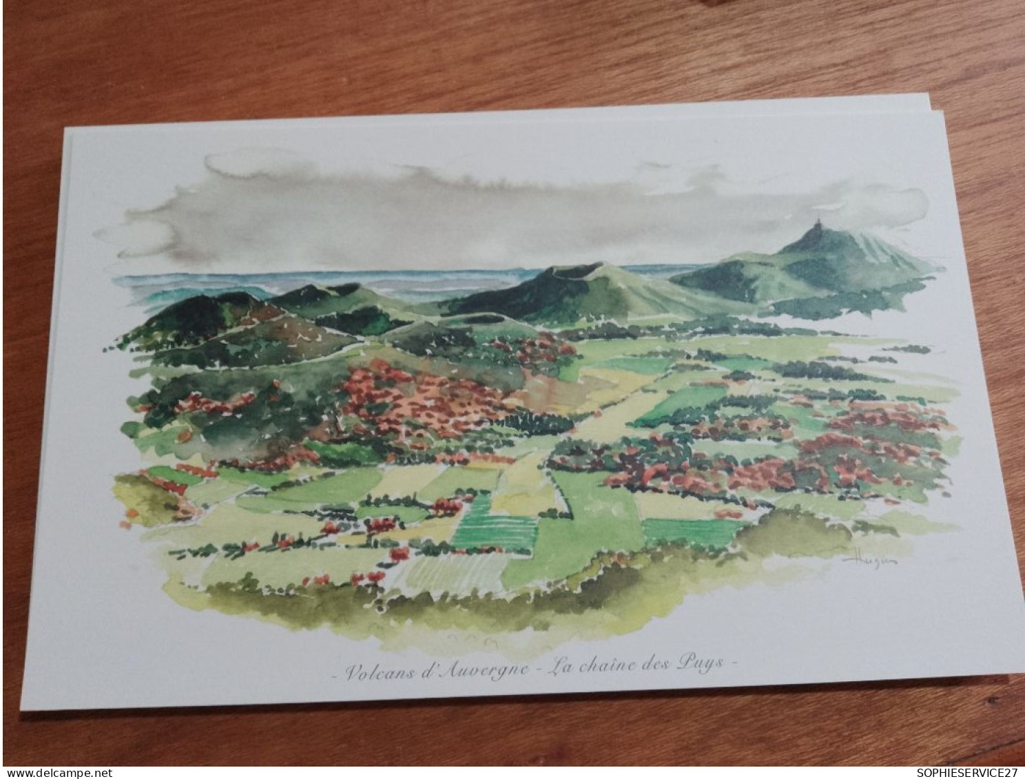 145 // Reproduction Aquarelle 28 X 17 CMS   / VOLCANS D'AUVERGNE - LA CHAINE DES PUYS - Aquarel