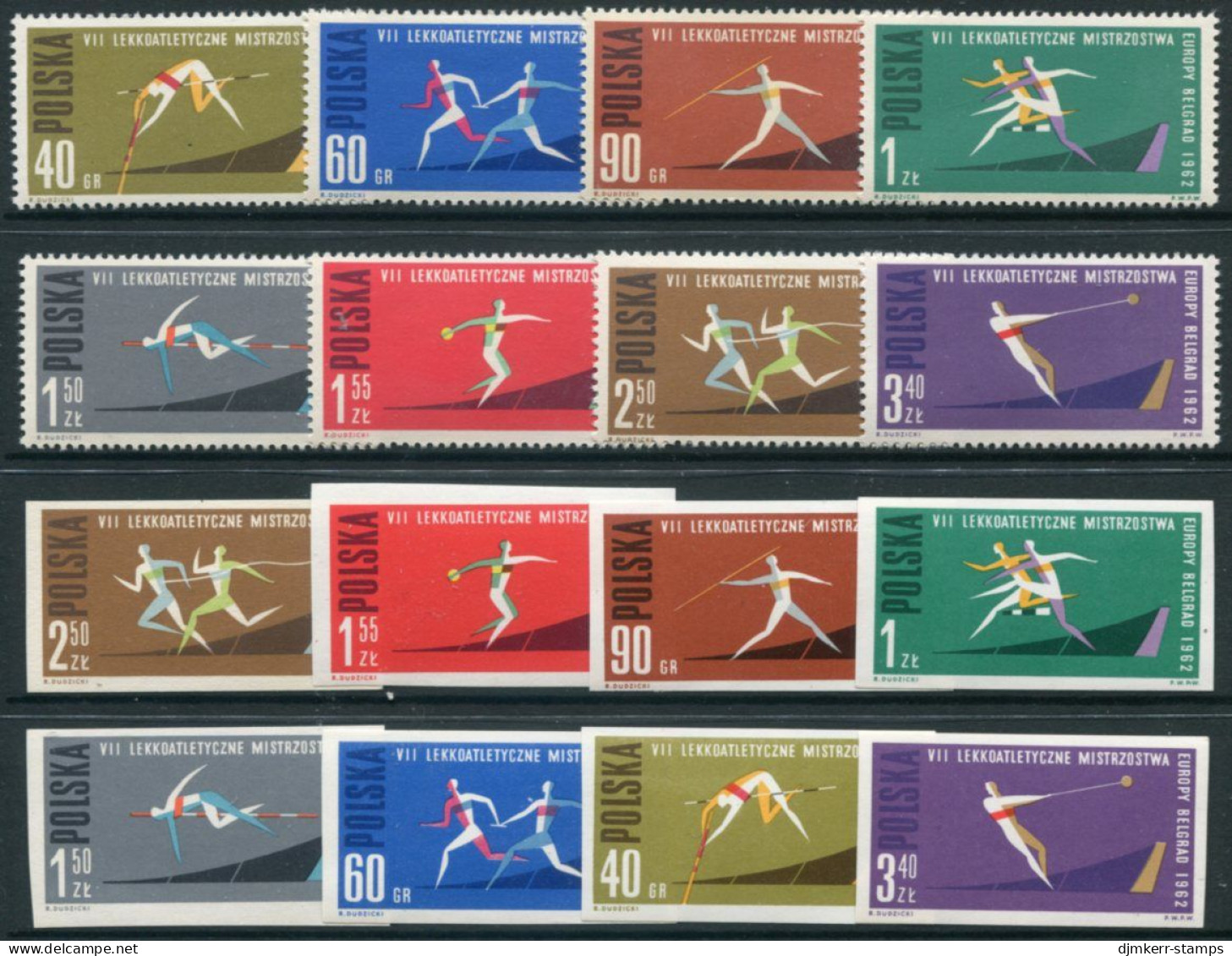 POLAND 1962 European Athletic Perforated And Imperforate MNH / **  Michel 1338-45A+B - Ungebraucht