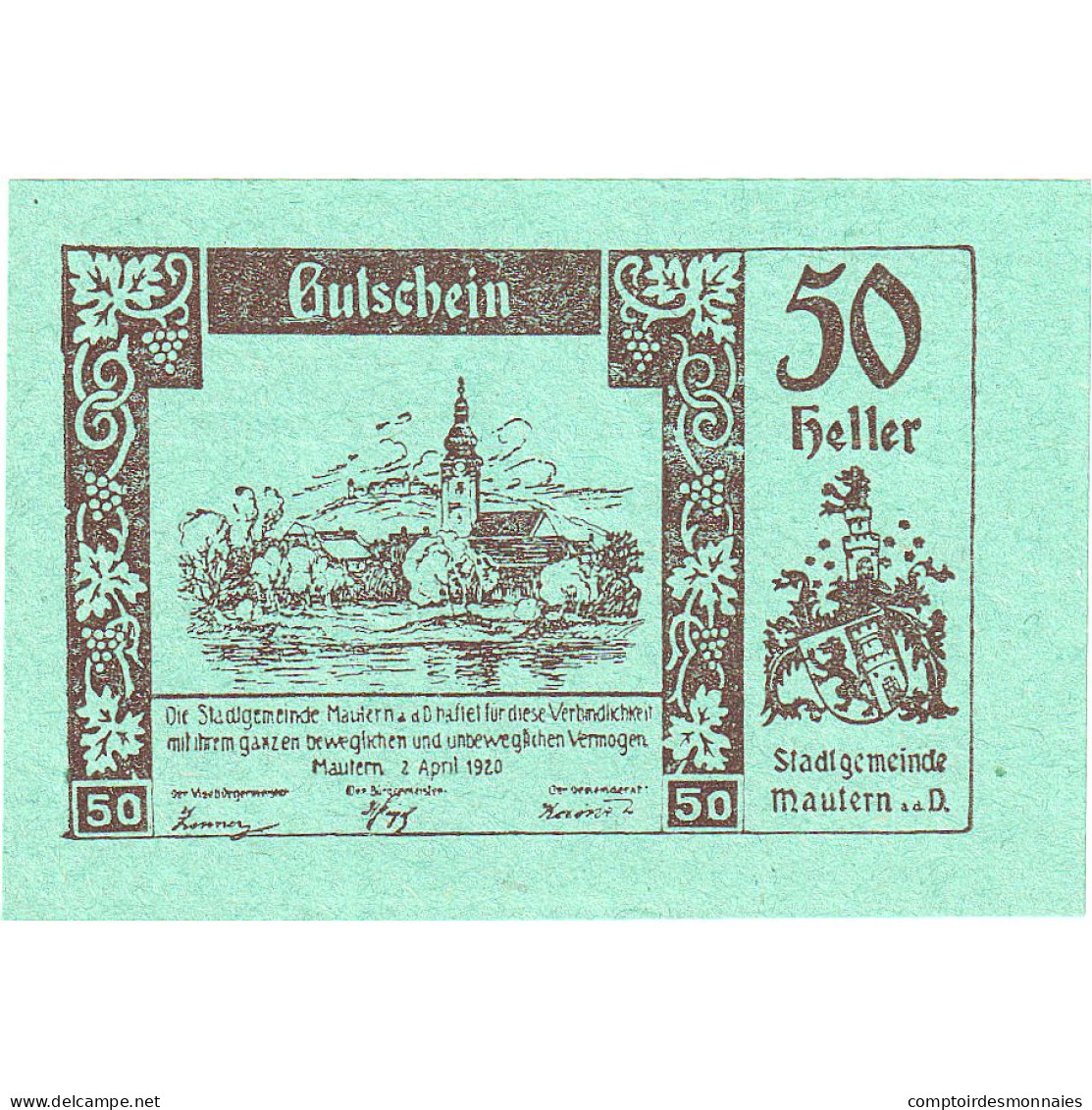 Autriche, Mautern, 50 Heller, Village, 1920, 1920-12-31, SPL, Mehl:FS 600IAa - Oesterreich