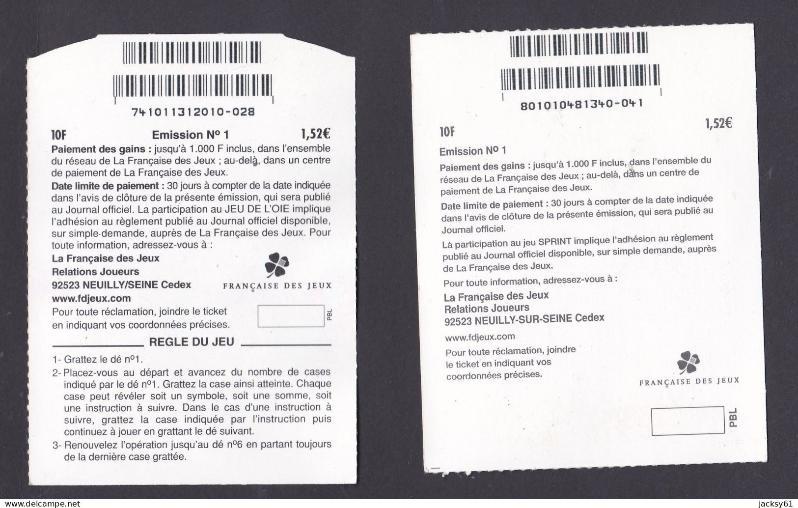 9 Jeux à Grattez Différents Emission N° 1 - Billetes De Lotería