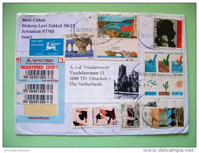 Israel 2001 Registered Cover To Holland / Birds / Mozart Music / Nature Reserve / Archaeology / Environment - Covers & Documents