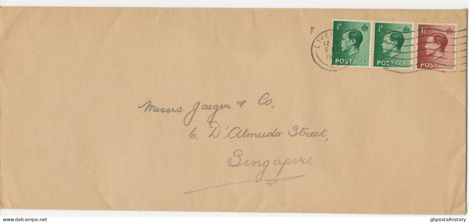 GB 6.5.1937, EVIII ½d (2) And 1½d (2nd Letter Rate For Empire Letters) On Superb Used Large Envelope With „LIVERPOOL / A - Briefe U. Dokumente