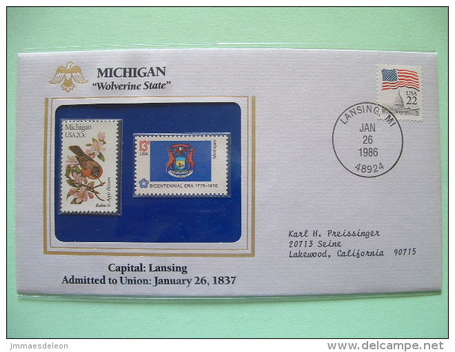 USA 1985 State Bird, Flower And Flag (Bicentennial) - Michigan Robin And Apple Blossom - Lettres & Documents