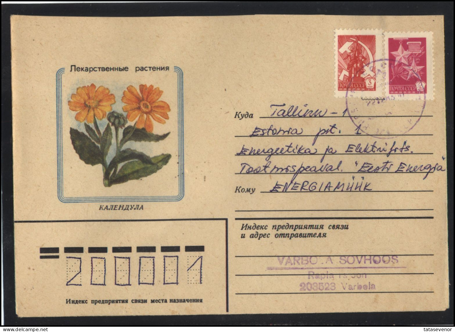 RUSSIA USSR Stationery USED ESTONIA AMBL 1269 VARBOLA Flora Plants Herbs Calendula - Unclassified