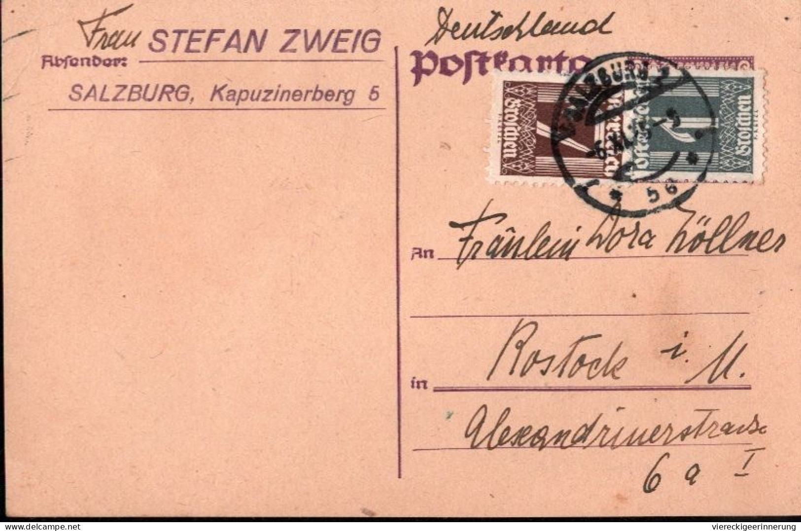 ! 1925 Postkarte Österreich, Salzburg, Autograph Von Friderike Maria Zweig, Frau Von Stefan Zweig, Gelaufen Nach Rostock - Sonstige & Ohne Zuordnung