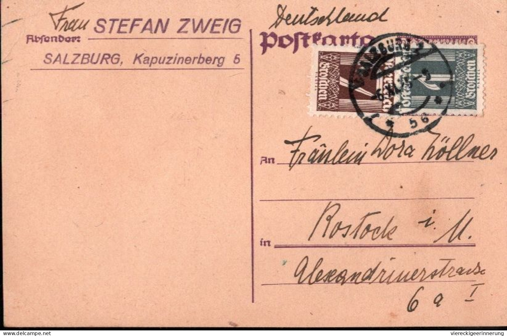 ! 1925 Postkarte Österreich, Salzburg, Autograph Von Friderike Maria Zweig, Frau Von Stefan Zweig, Gelaufen Nach Rostock - Lettres & Documents