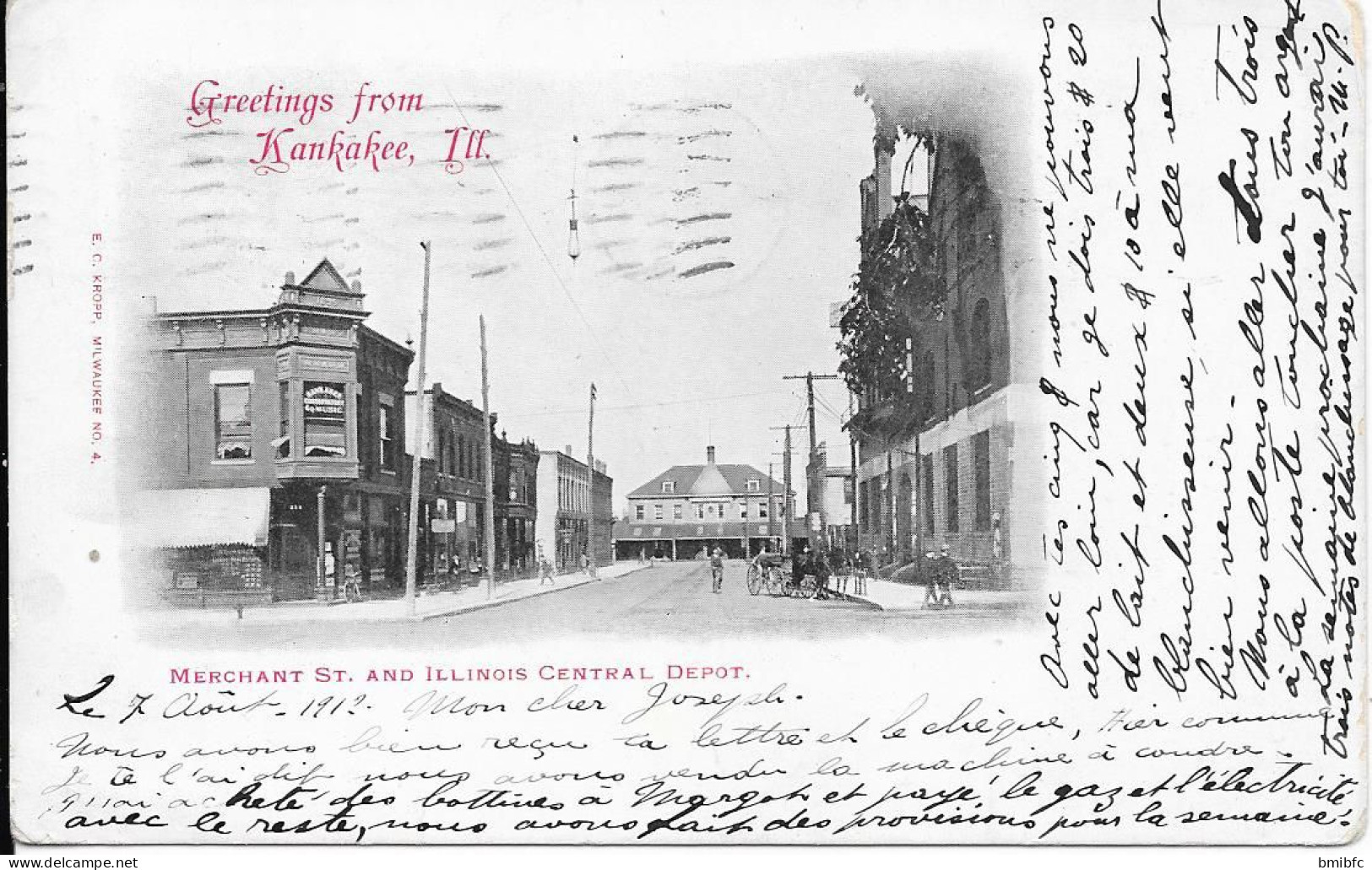 MERCHANT St AND ILLINOIS CENTRAL DEPOT - Greetings From Kankakee, Ill - Otros & Sin Clasificación