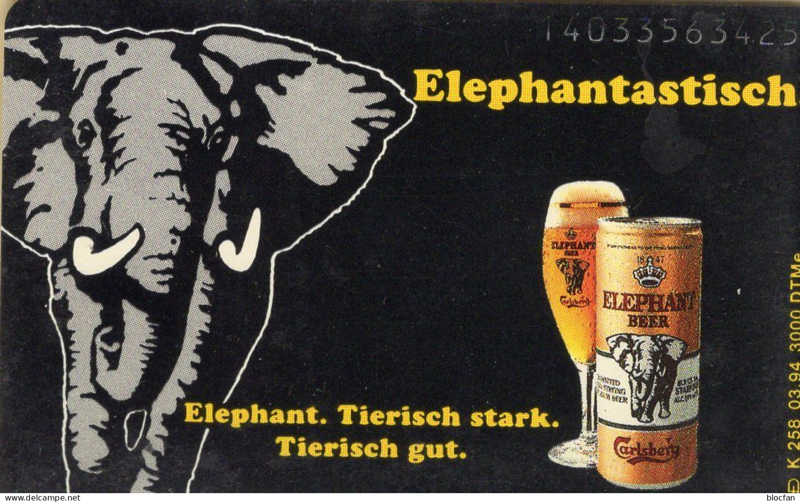 Carlsberg TK K258/1994 ** 30€ Dose Elefanten-Bier Tierisch Elephanastisch Gut Und Stark TC Good Beer Telecard Of Germany - K-Serie : Serie Clienti