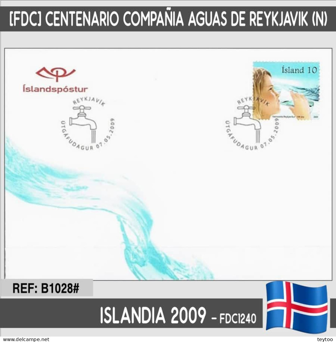 B1028# Islandia 2009 [FDC] Centenario De La Compañía De Aguas De Reykjavik (N) - FDC
