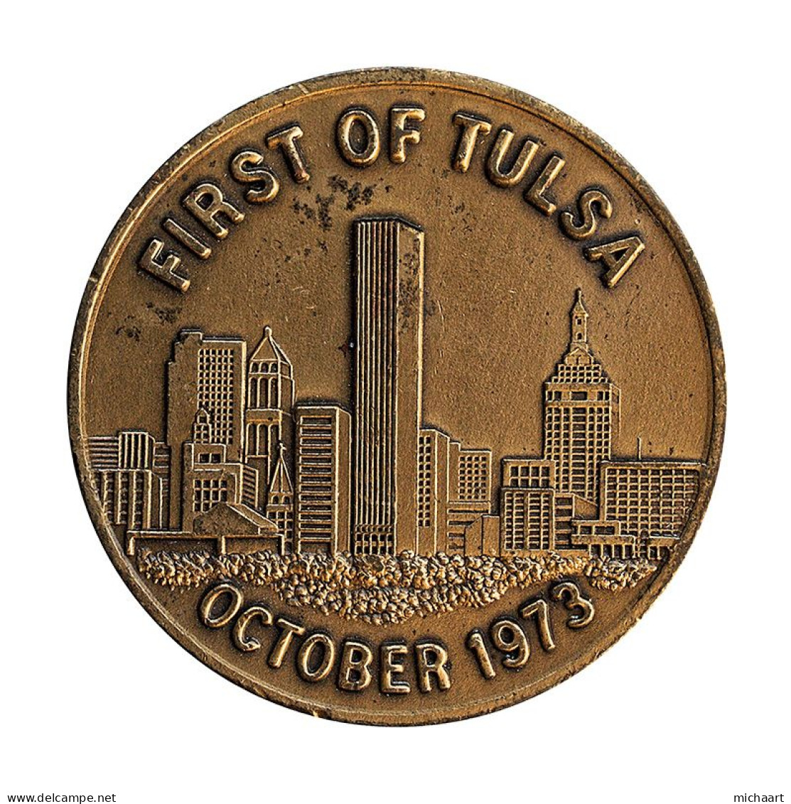 United States Medal First Of Tulsa 1973 Council Oak 38mm Commemorative 00504 - Andere & Zonder Classificatie