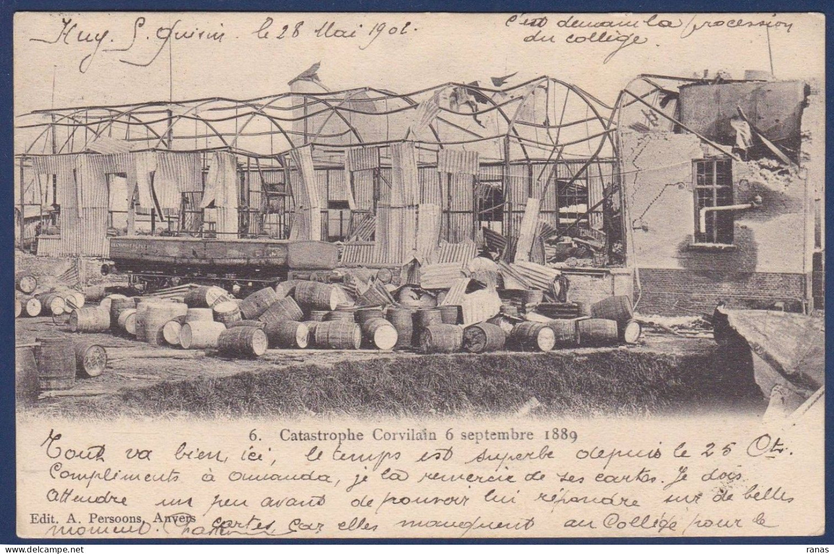 CPA Belgique > Anvers Catastrophe De Corvilain Huy 1889 Circulé Voir Dos - Andere & Zonder Classificatie