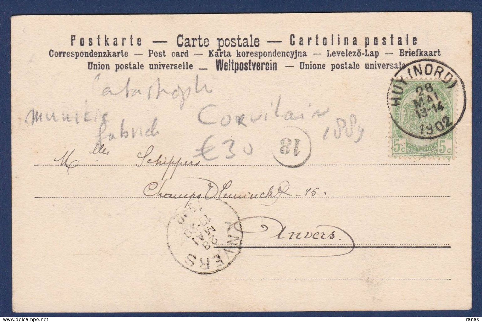 CPA Belgique > Anvers Catastrophe De Corvilain Huy 1889 Circulé Voir Dos - Andere & Zonder Classificatie
