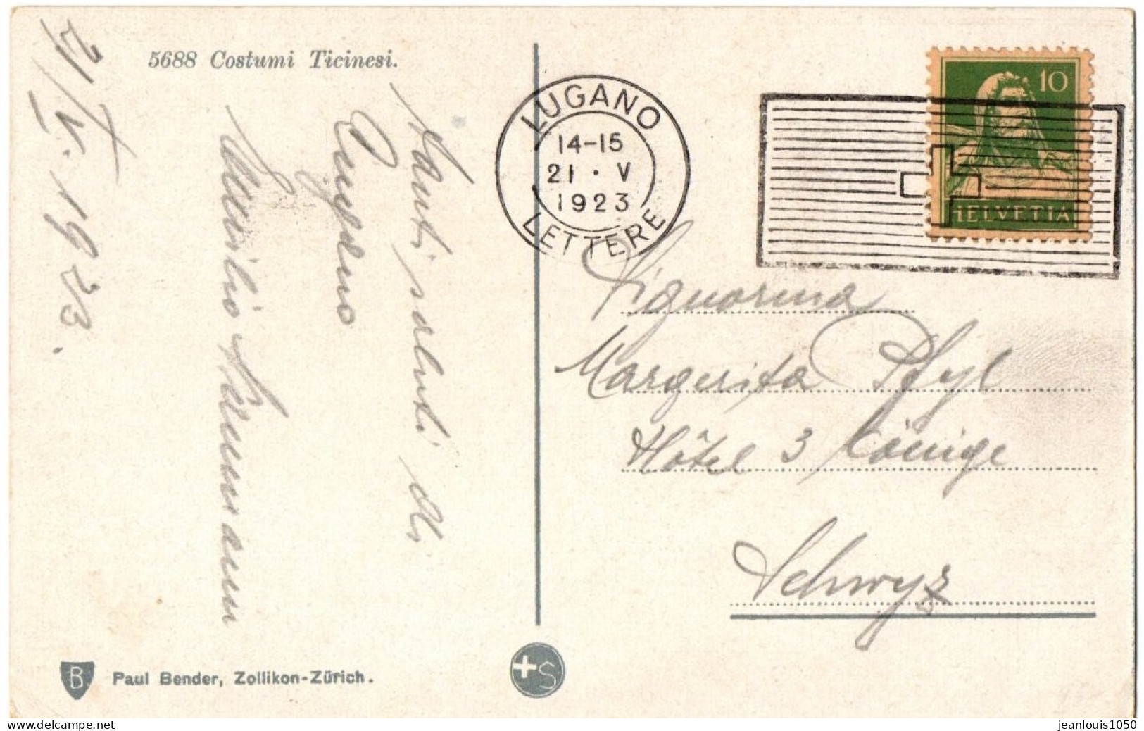 SUISSE YT N°286 EMA DRAPEAU LUGANO LETTERE 1923 SUR CP - Postage Meters