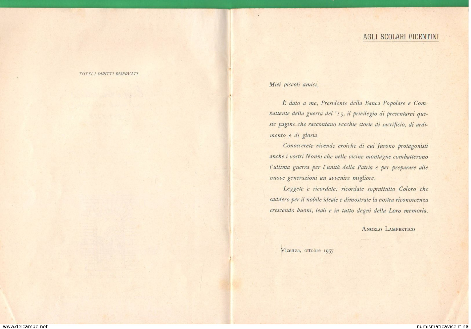 Libretto Breve Storia Della Prima Guerra Mondiale 1957 Scritto X Gli Studenti Vicentini 1 WW Grande Guerre Mondiale - War 1914-18