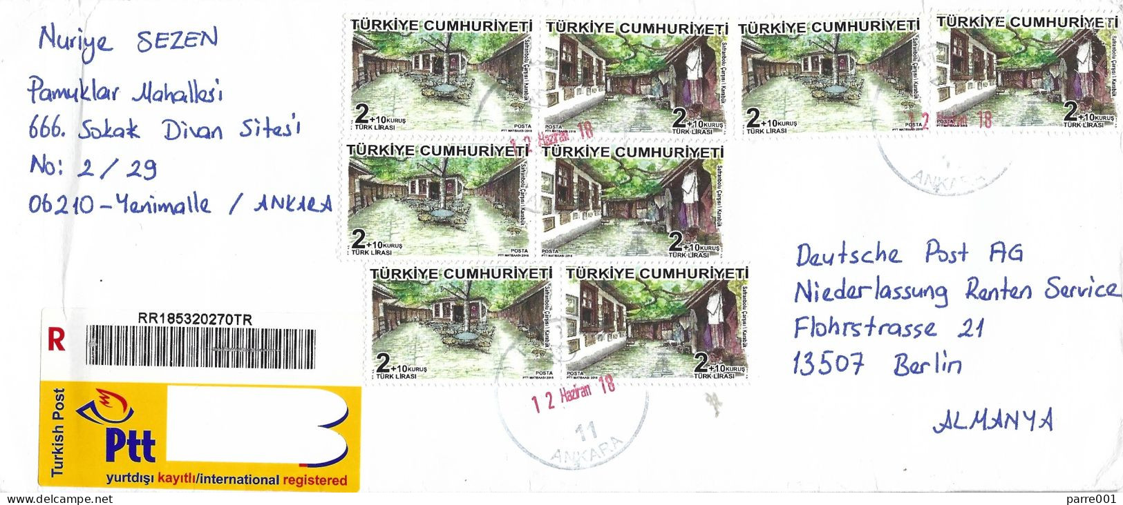 Turkey Turkiye 2018 Ankara Traditional Housing Surtaxe Stamps Registered AR Advice Of Receipt Cover - Covers & Documents