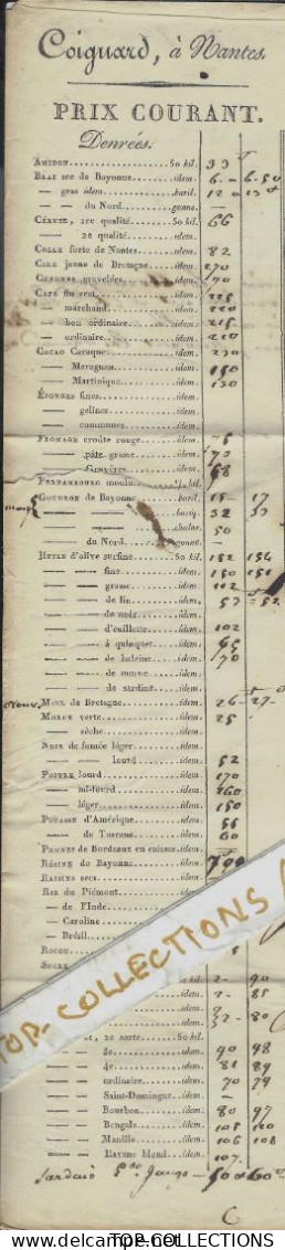 1819 LETTRE SIGN.  Coignard Nantes DENREES COLONIALES COTATION  SUR 2 PAGES Pour Delzer Bayonne V.HISTORIQUE - 1800 – 1899