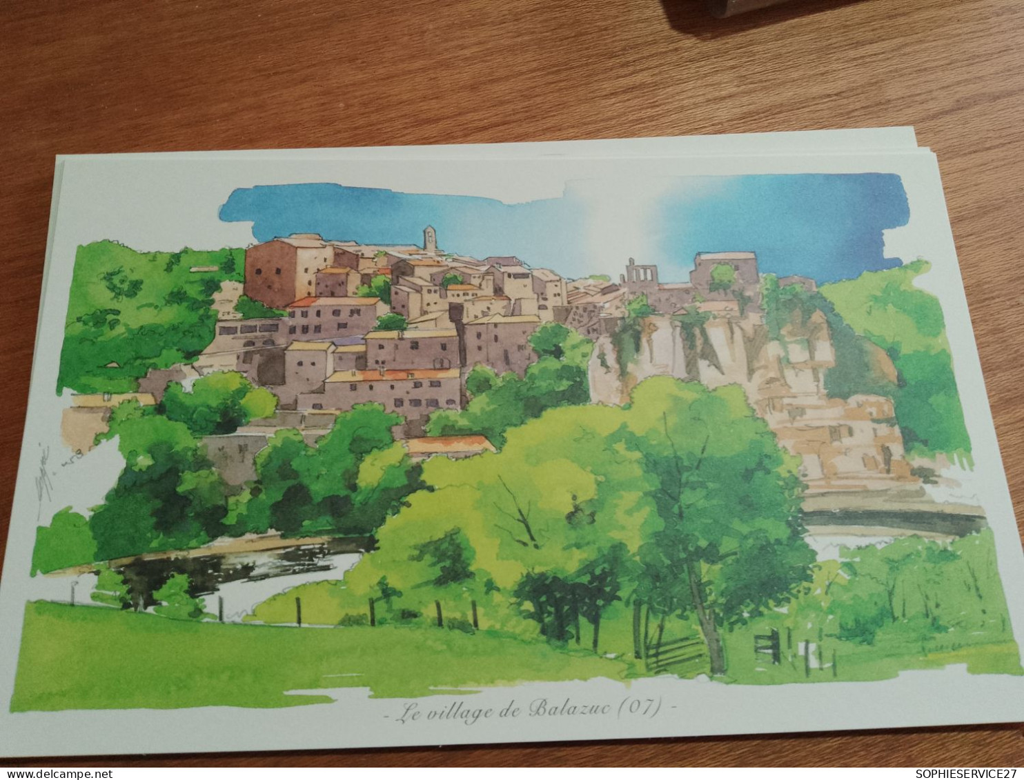 145 // Reproduction Aquarelle 28 X 17 CMS   / LE VILLAGE DE BALAZUC - Acquarelli