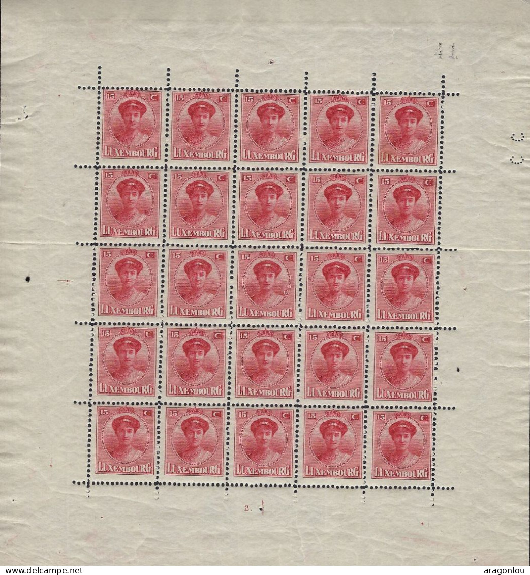 Luxembourg - Luxemburg - Timbres - Feuilles Complètes   1921   Charlotte  Feuille à 25 Timbres   15 Cent - Hojas Completas