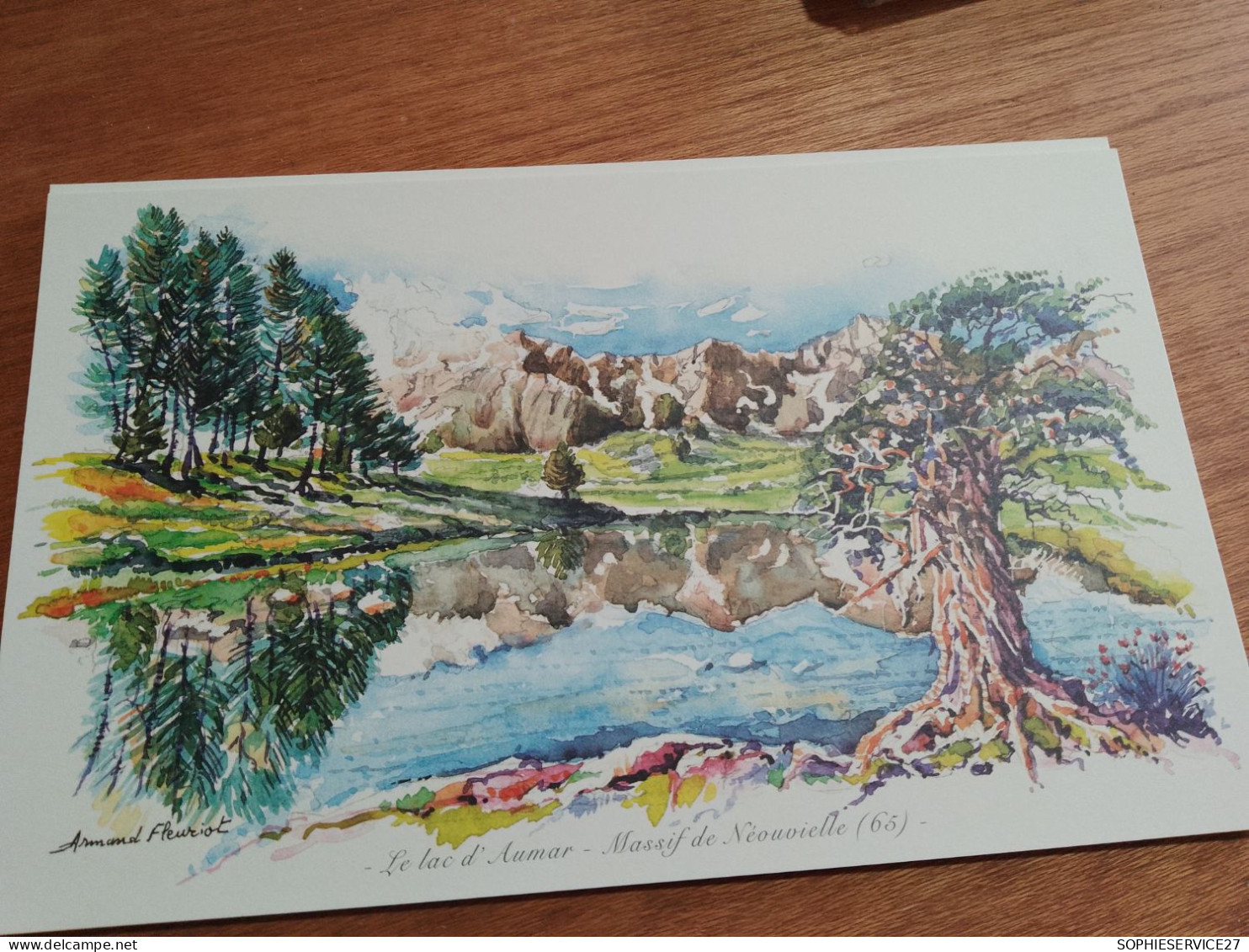 145 // Reproduction Aquarelle 28 X 17 CMS   / LE Lac D'AUMAR - MASSIF DE NEOUVIELLE - Wasserfarben