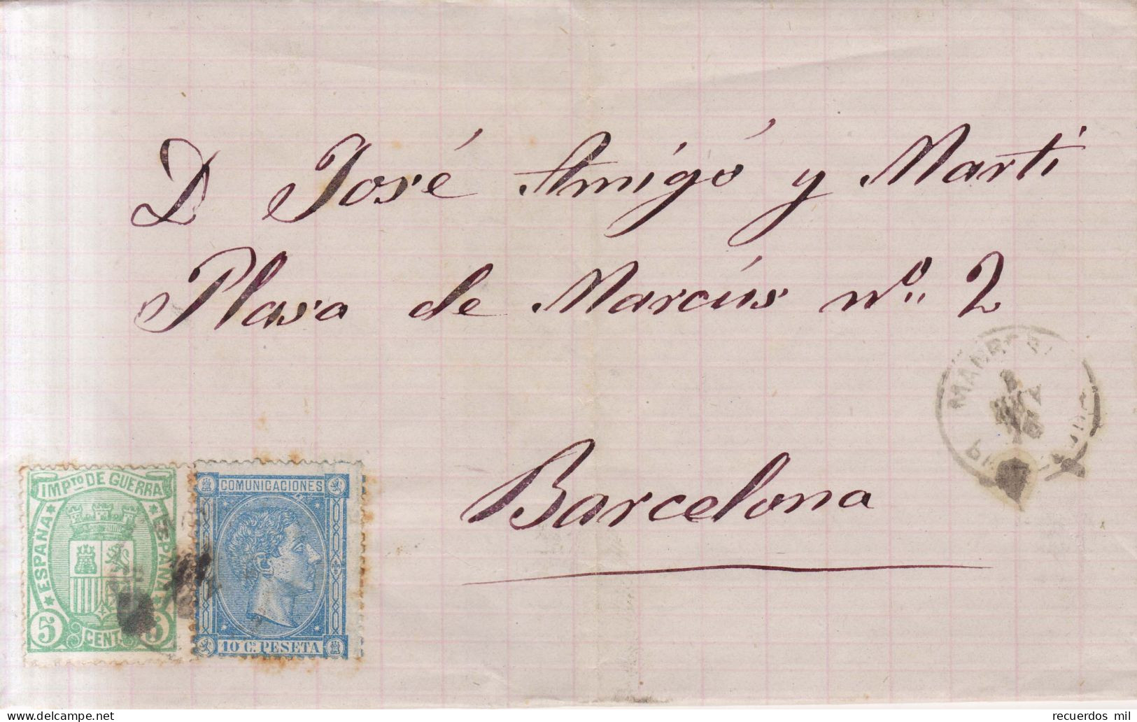 Año 1875 Edifil 164-154 Envuelta Matasellos Manresa Barcelona Fechador Invertido - Briefe U. Dokumente