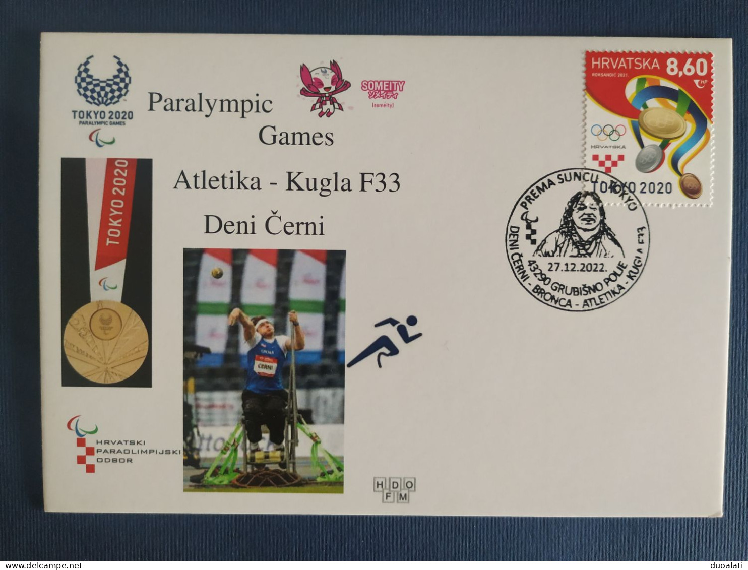 Croatia 2022 Paralympic Games Tokyo 2020 Deni Černi Shot Put F33 Athletics Bronze Medal Stationery & Postmark - Estate 2020 : Tokio