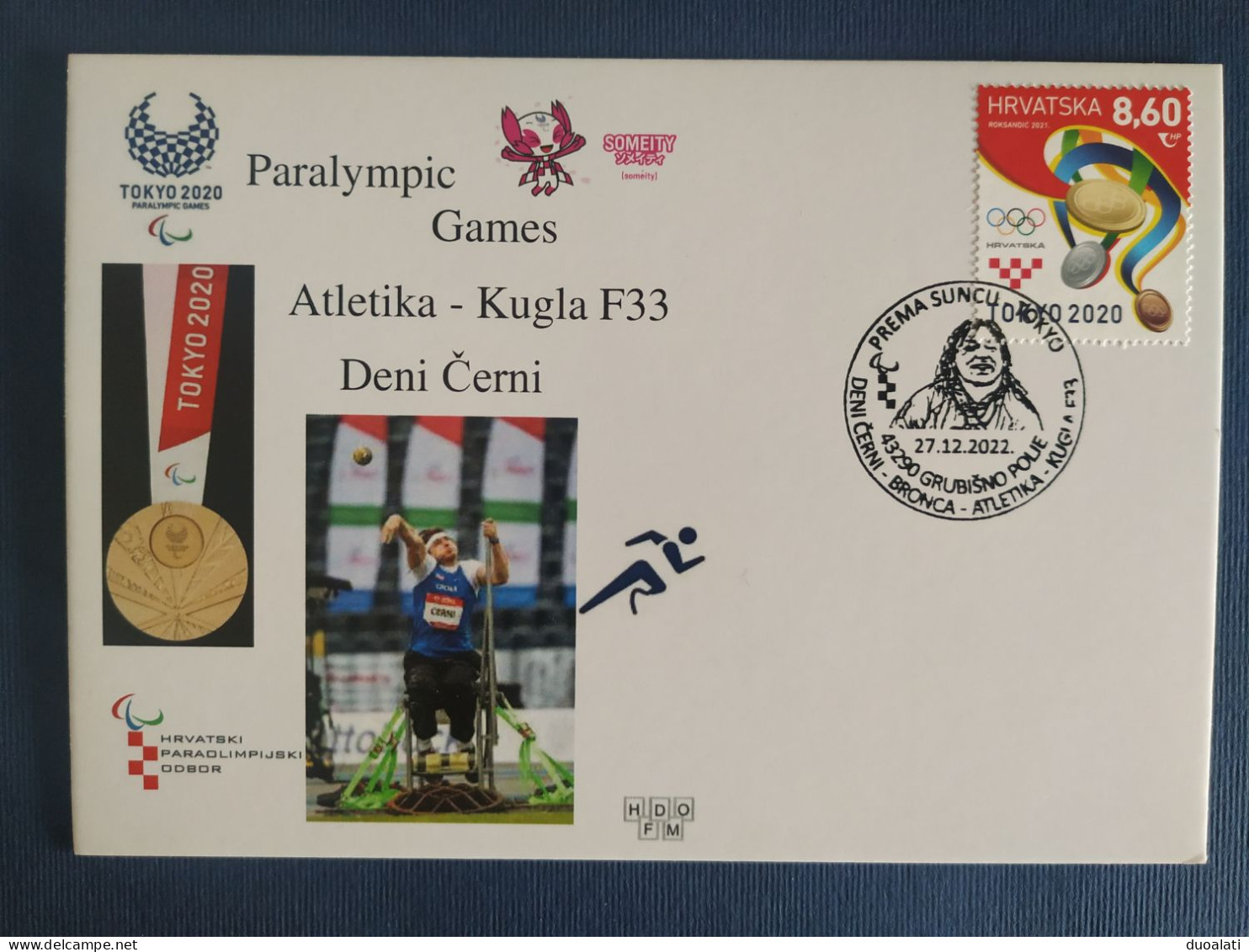 Croatia 2022 Paralympic Games Tokyo 2020 Deni Černi Shot Put F33 Athletics Bronze Medal Stationery & Postmark - Summer 2020: Tokyo