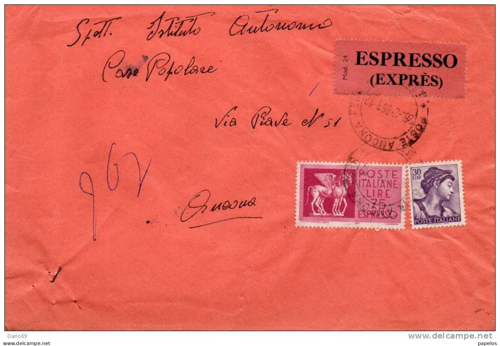 1963 LETTERA CON ANNULLO  ANCONA - Express/pneumatic Mail