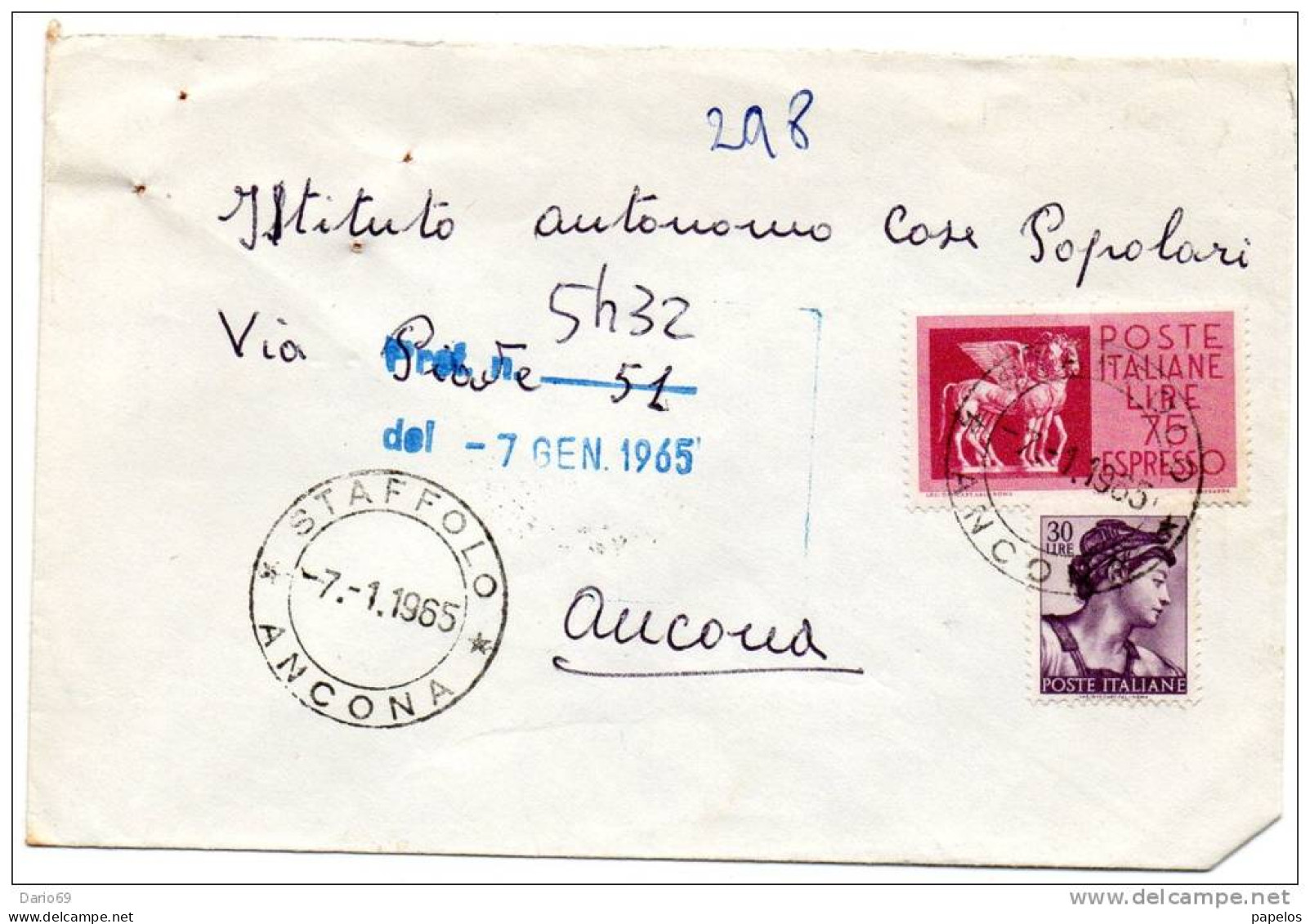 1965  LETTERA CON ANNULLO  STAFFOLO ANCONA - Express/pneumatic Mail
