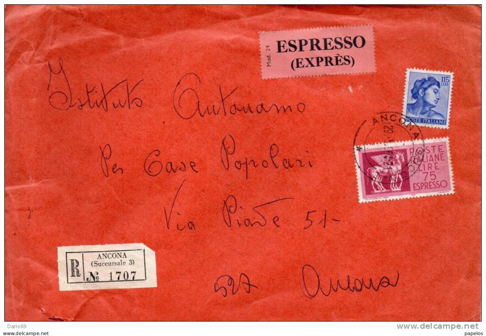 1966 LETTERA CON ANNULLO  ANCONA - Express/pneumatic Mail