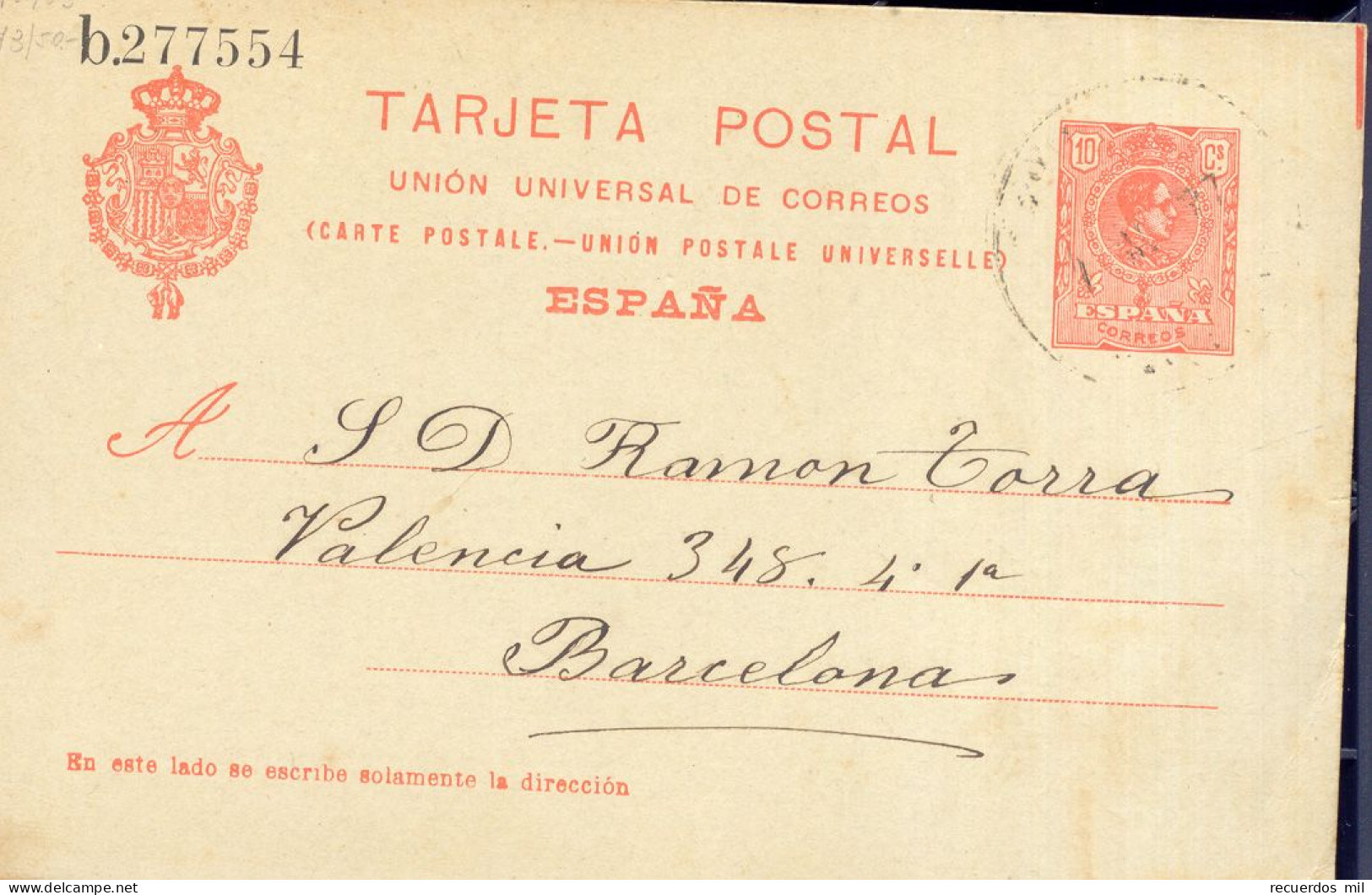 Año 1910 Edifil 49 Alfonso XIII Entero Postal Matasellos Cardedeu Barcelona - 1850-1931