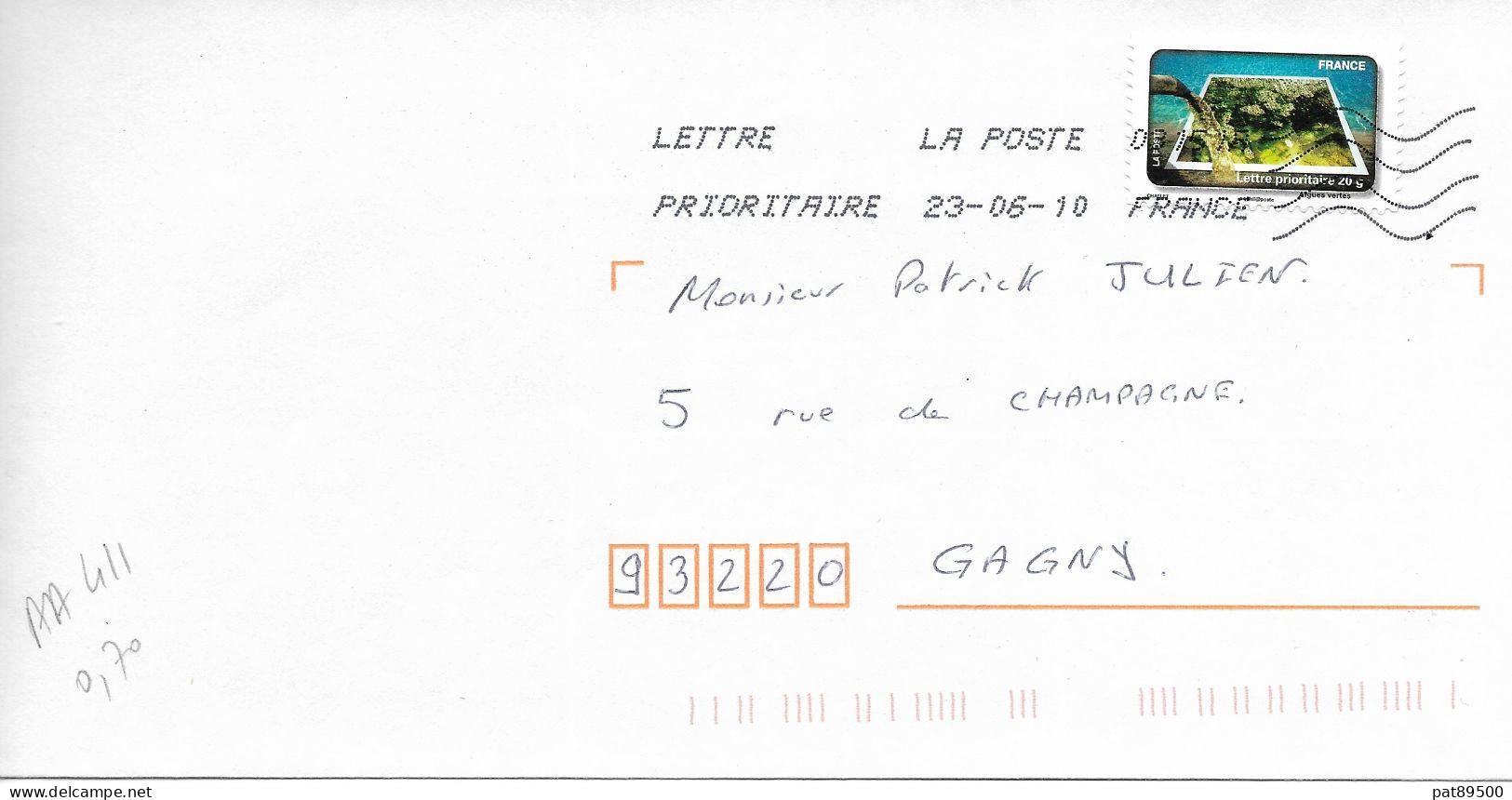 FRANCE  AA 411 De 2010 THEME " L'  EAU " Les Algues Vertes Sur Longue Enveloppe Entière OBL. 2010 /LOT C - Cartas & Documentos