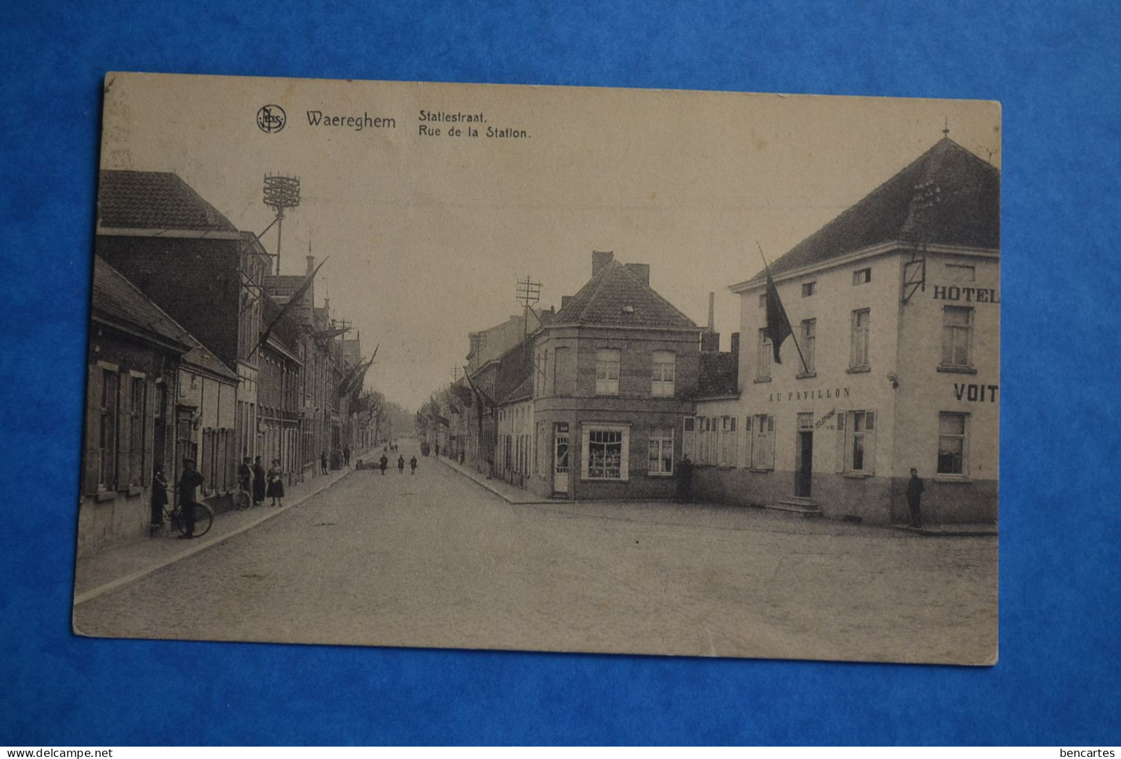 Waereghem 1925: Statiestraat - Rue De La Station Animée. Hôtel "Au Pavillon". Rare - Waregem