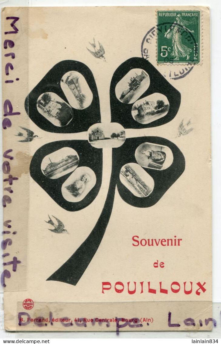 - Souvenir De Pouilloux - ( Saône Et Loire, ), Rare, Tréfle à 4 Feuilles, épaisse, écrite, 1908, TBE, Scans. - Altri & Non Classificati
