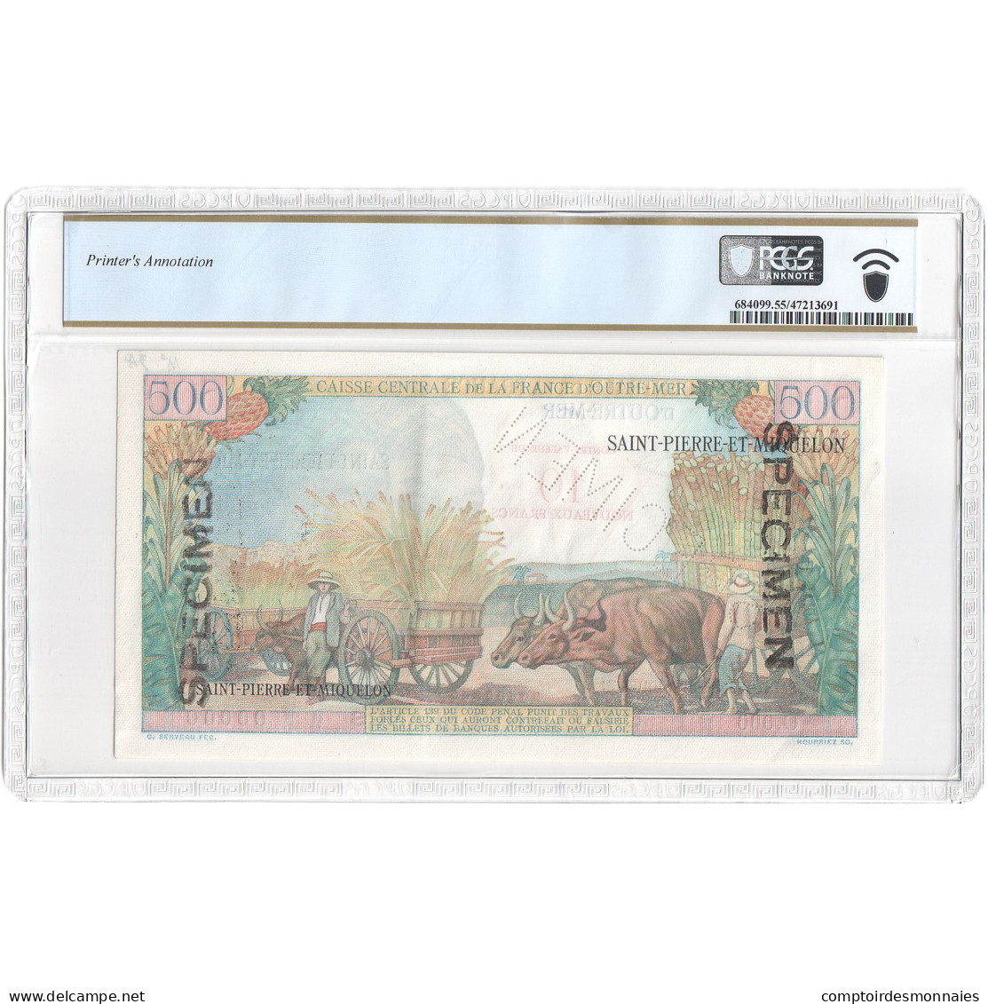 Saint-Pierre-et-Miquelon, 10 Nouveaux Francs On 500 Francs, Pointe-à-Pitre - Fiktive & Specimen