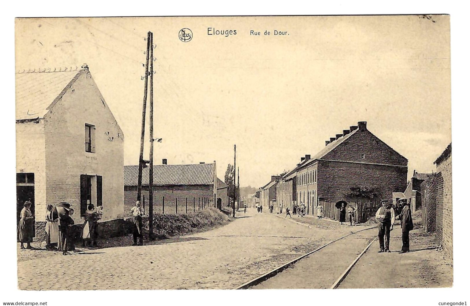 CPA ELOUGES : Rue De Dour - Animation - Rails - Circulée En 1924 - Edition F. Mathieu, Elouges - 2 Scans - Dour