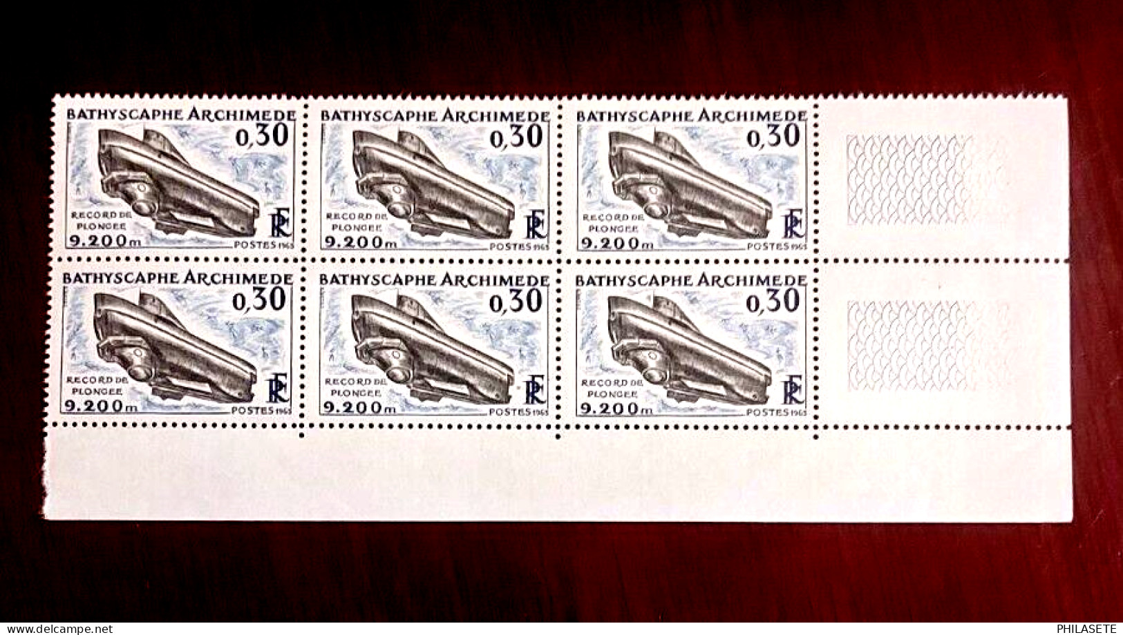 France Bloc De 6 Timbres Neuf** YV N° 1368 Archimède Record De Plongée - Feuilles Complètes