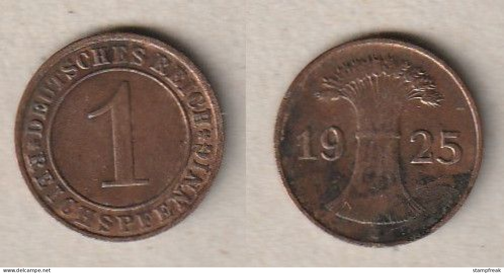 00850) Deutschland, Weimar, 1 Reichspfennig 1925J - 1 Rentenpfennig & 1 Reichspfennig