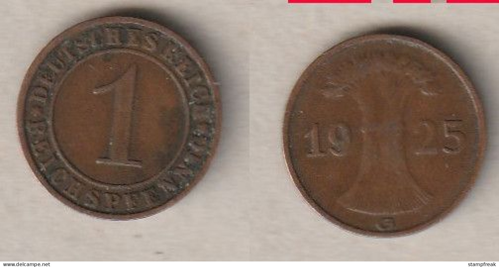 00845) Deutschland, Weimar, 1 Reichspfennig 1925G - 1 Renten- & 1 Reichspfennig