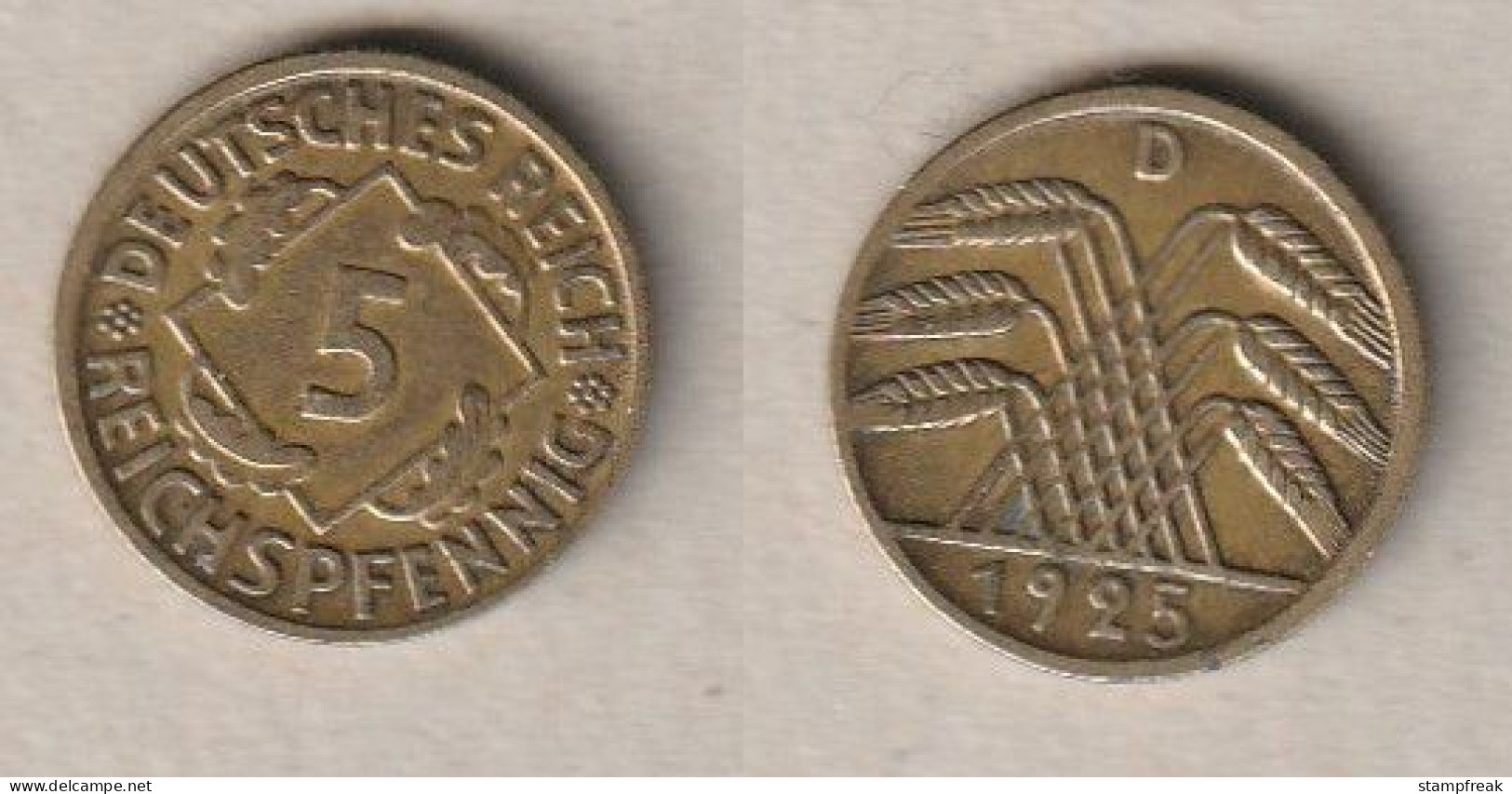 00849) Deutschland, Weimar, 5 Reichspfennig 1925D - 5 Rentenpfennig & 5 Reichspfennig