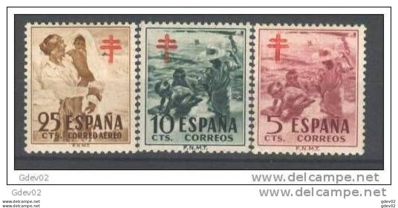 ES1103SCSF-L4470PC-TEUROPESPVARIE.España .Spain.Espagne.PRO TUBERCULOSOS.1951 (Ed 1103/5**) .LUJO - Plaatfouten & Curiosa