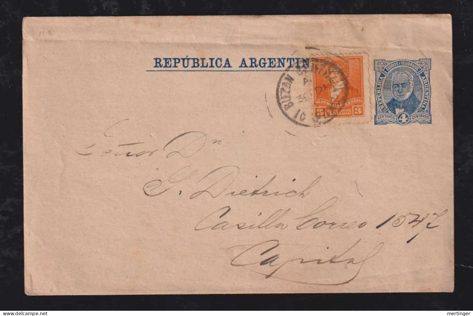 Argentina 1894 Uprated Stationery Wrapper 4c + 3c To Local Use BUZON Mail Box Postmark - Brieven En Documenten