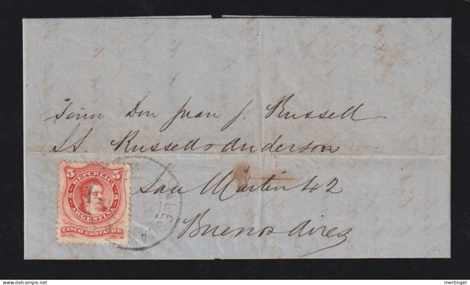 Argentina 1872 Cover 5c GUALEGUAY X BUENOS AIRES Letter Inside - Covers & Documents