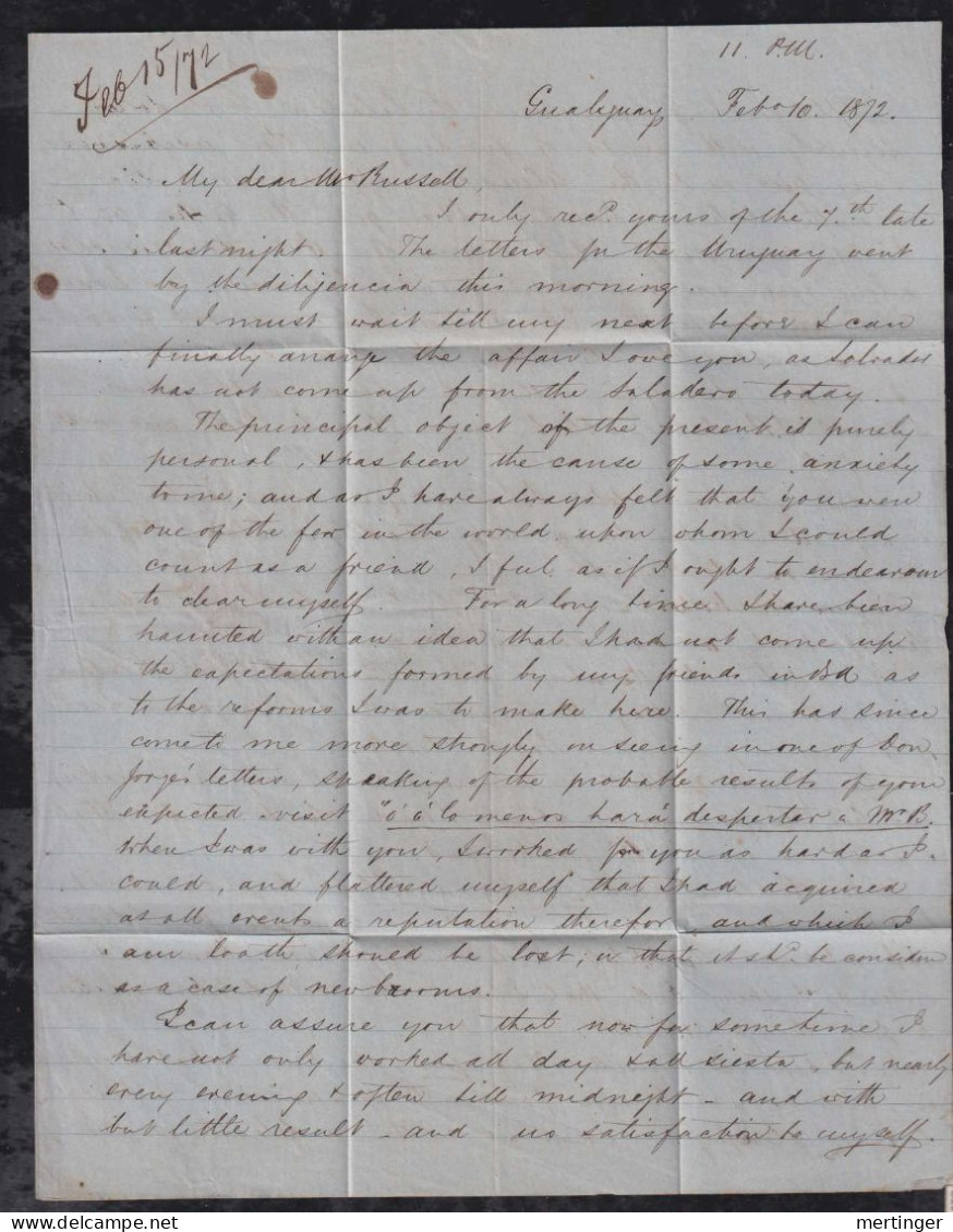 Argentina 1872 Cover 5c GUALEGUAY X BUENOS AIRES Letter Inside - Brieven En Documenten