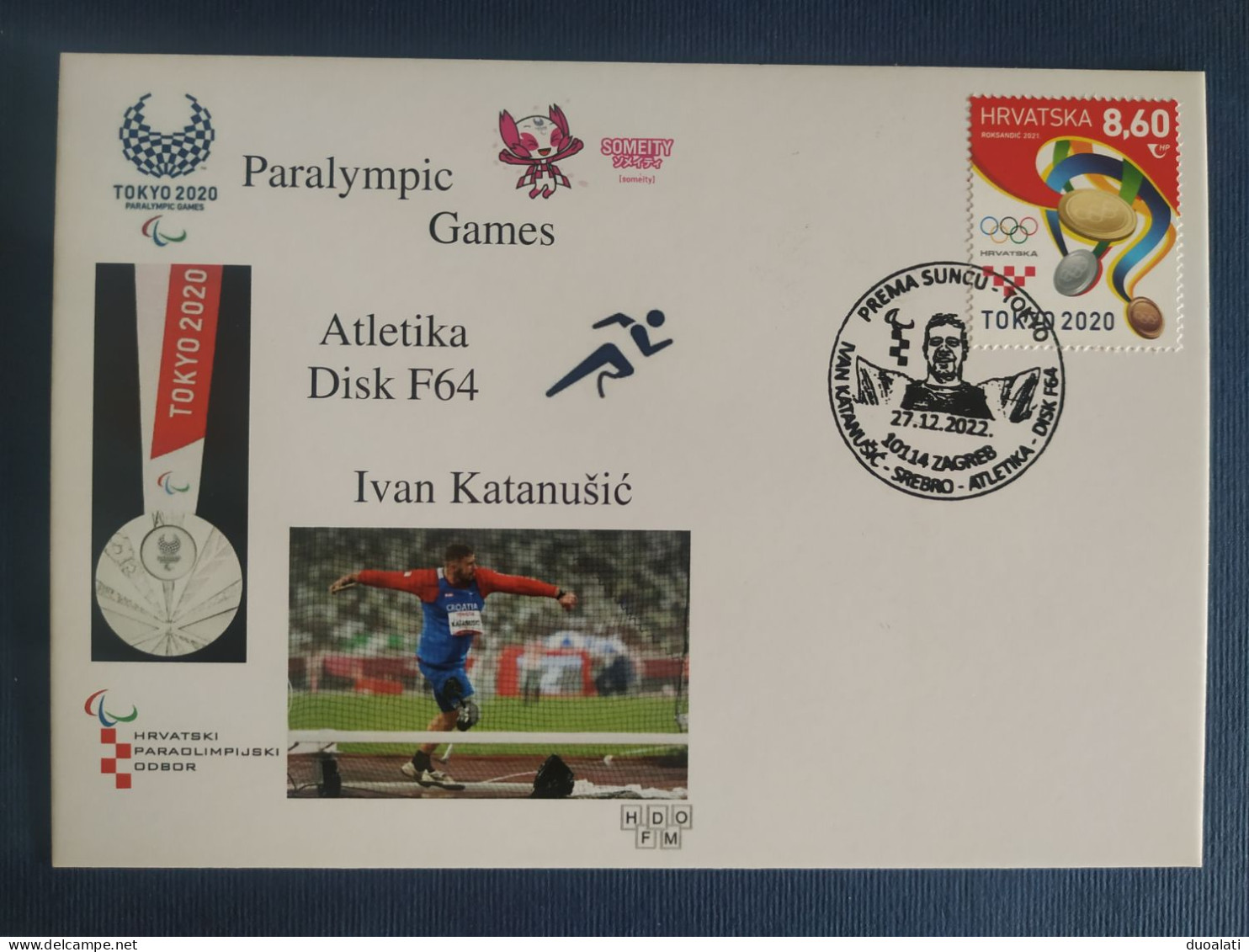Croatia 2022 Paralympic Games Tokyo 2020 Ivan Katanušić Discus Throw Athletics Silver Medal Stationery & Postmark - Verano 2020 : Tokio