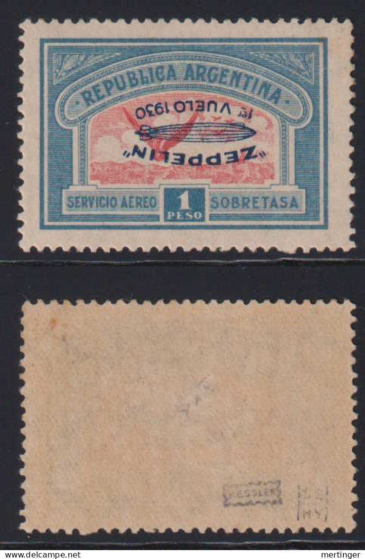 Argentina Mi# 339 ** MNH Inverted Overprint Blue Zeppelin 1930 Overprint 1,00P - Neufs