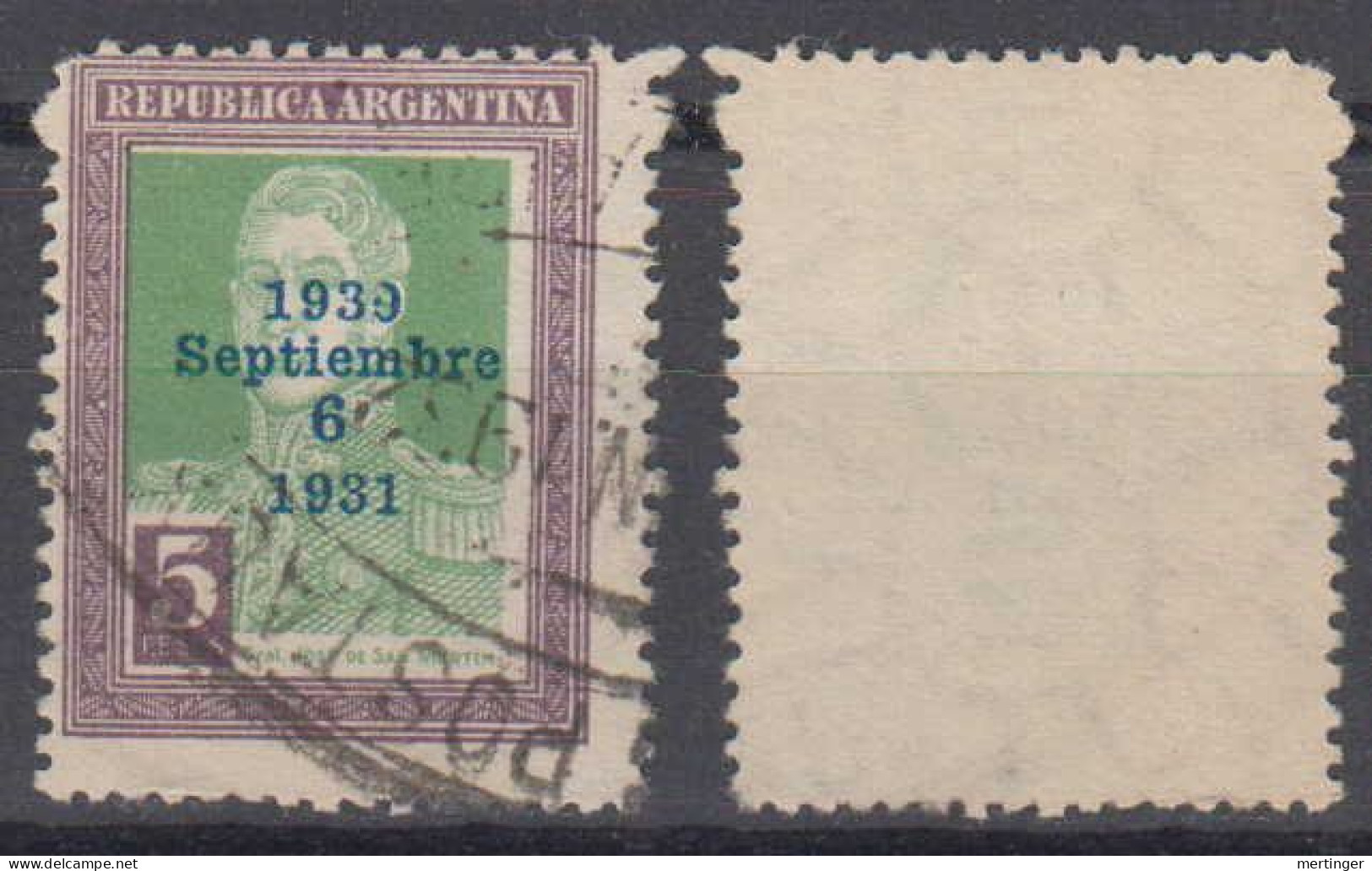 Argentina Mi# 378 Used 5 Pesos Revolution Overprint 1931 - Usados